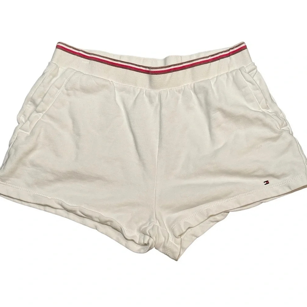 Tommy  Hilfiger White Sport Cotton Running
Shorts Women's M Red Stripe Waistband